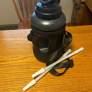 HydroJug Black Water Bottle with White Straws